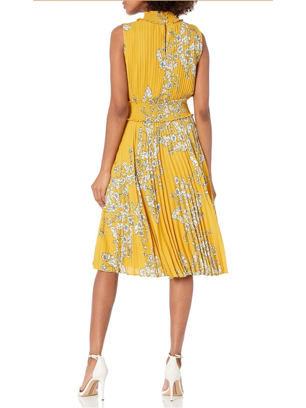 NWT Nanette Lepore Smocked Floral Pleated Chiffon Dress Size 8 Golden Cypress - Picture 4 of 12